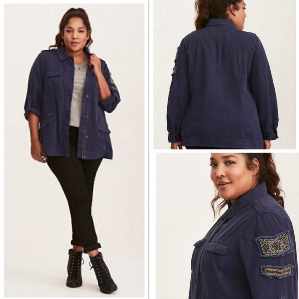 Torrid Cargo Jacket Plus Size Military Inspired Navy and Bronze